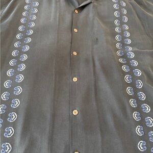 Tommy Bahama Men’s Black Camp Shirt with Blue and White Embroidery